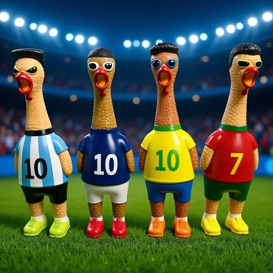 Football star jerseys screaming chicken toys, funny squeezers, decompression toys for World Cup parties.