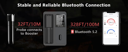 Wireless Bluetooth Meat Thermometer IP67 Waterproof Probes with LCD Screen Booster Rechargeable for Grilling Smoker BBQ Oven
