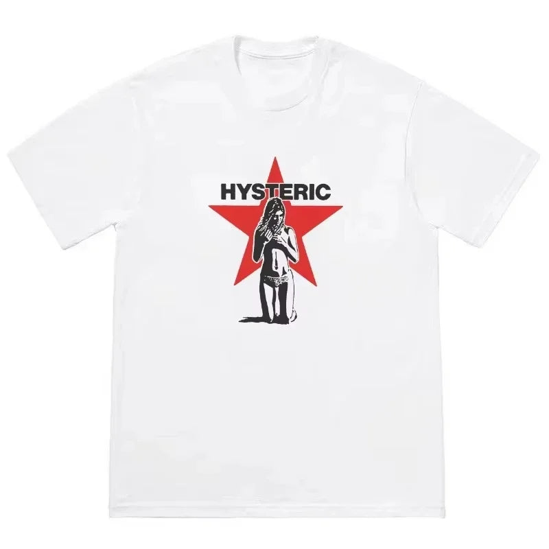 2026 Hysteric Glamour Women's T-shirt American Retro Tee Street Culture Tide Men Tshirt NicheTrend Short Sleeve Women's Clothing