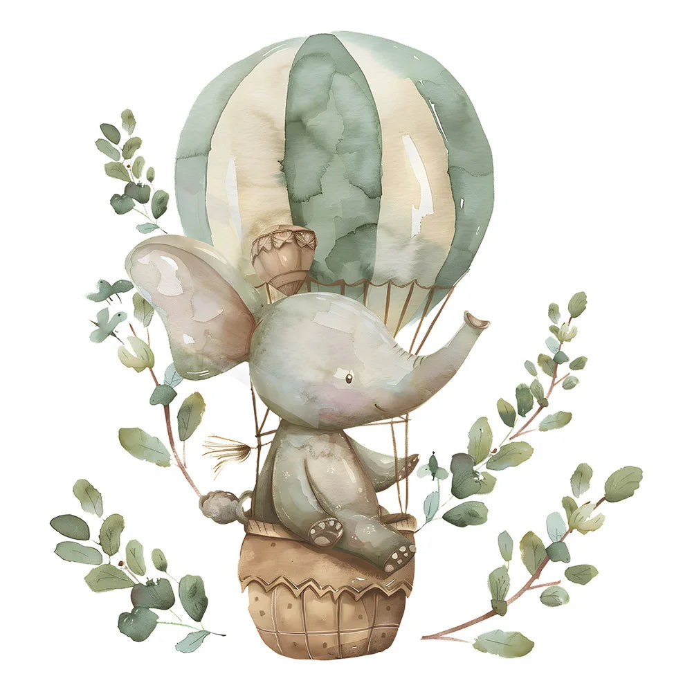 1pcs cartoon spring elephant hot air balloon children's room bedroom porch home decoration wall stickers self-adhesive