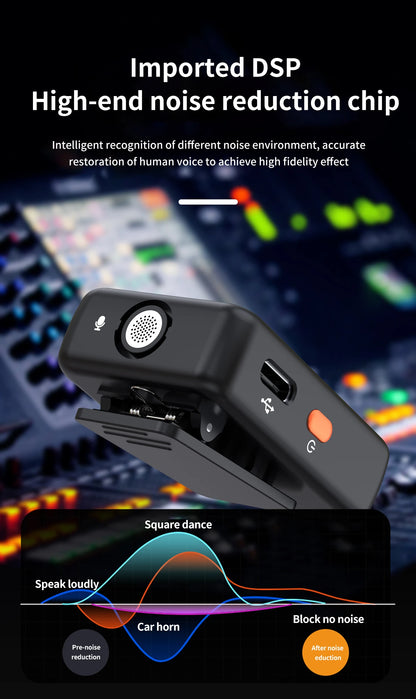 Wireless Lavalier Microphone Portable Audio Video Recording Mini Mic for iPhone Android Live Broadcast Gaming Phone Mic