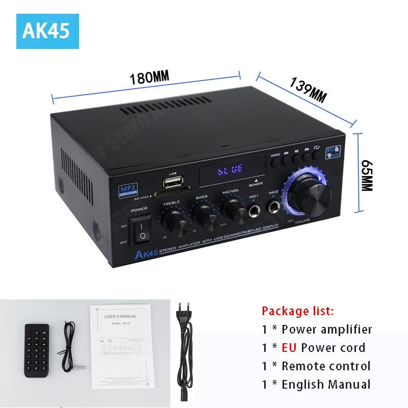 AK55/AK45/AK35 Bluetooth Digital Amplifiers 2 Channel HiFi Stereo Sound Amplifier for Home Car Karaoke FM USB AMP Remote Control