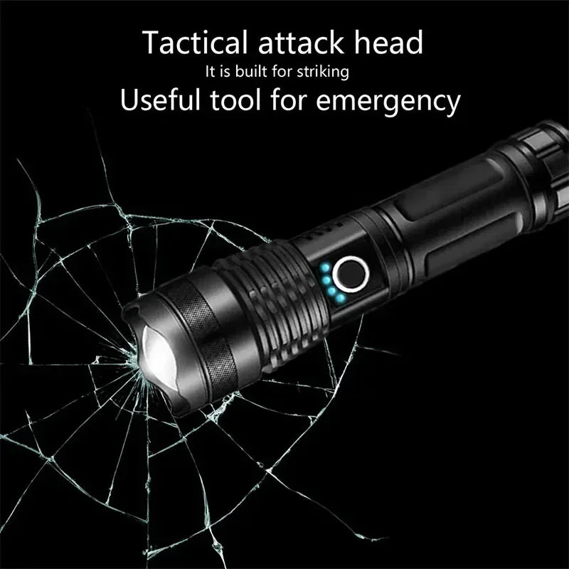 90000LM High Power XHP50 Led Flashlight Rechargeable Torch Zoom Usb Hand Lantern Camping Outdoor Waterproof Emergency