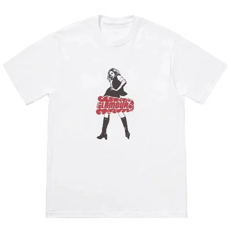 2026 Hysteric Glamour Women's T-shirt American Retro Tee Street Culture Tide Men Tshirt NicheTrend Short Sleeve Women's Clothing