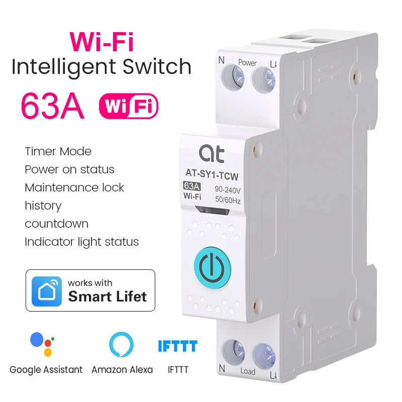 Tuya WiFi Smart Circuit Breaker DIN Rail for Smart Home Wireless Remote Control WiFi Switch 1P 63A by smart life APP