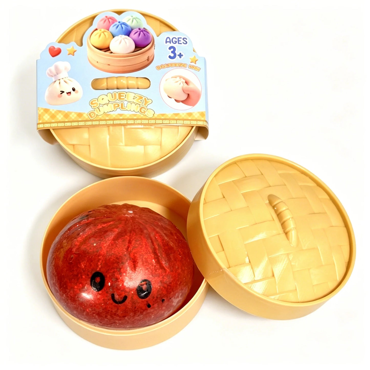 Colorful Dumpling Squishes Stress Balls Fidget Sensory Toys Simulation Food Squishies Bun with Steamer Squeeze Dough Ball Gifts