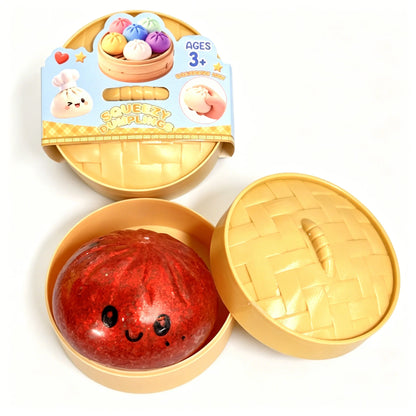 Colorful Dumpling Squishes Stress Balls Fidget Sensory Toys Simulation Food Squishies Bun with Steamer Squeeze Dough Ball Gifts