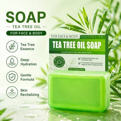 Green Tea Tree Soap, Soap Bar with Tea Tree Oil, Natural Soaps for Body Skin Cleaning,Gentle Exfoliating Bar Soap