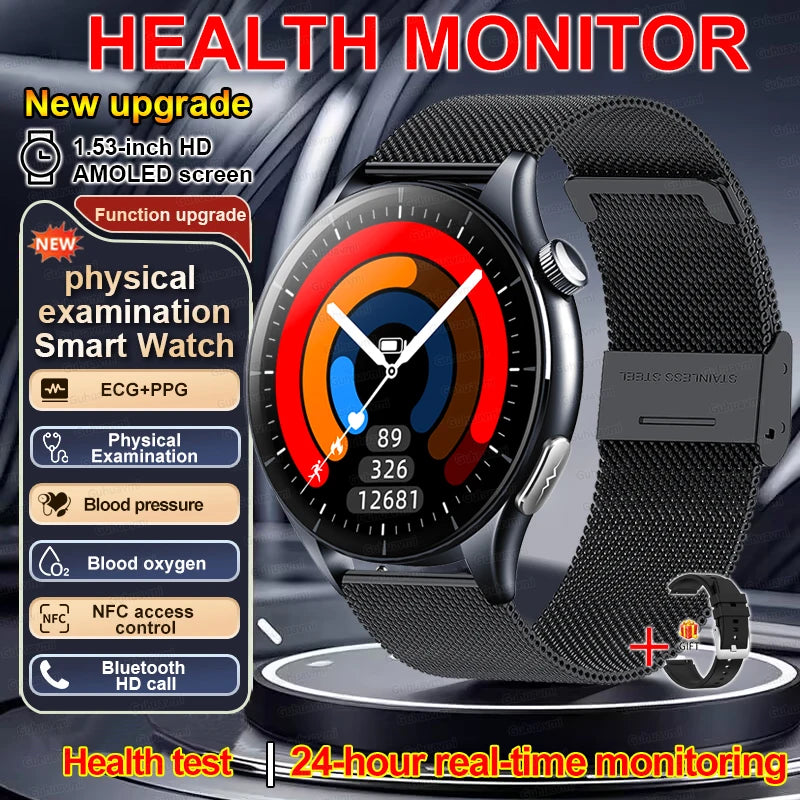 2026New Smart Watch For Men Micro-examination Health Blood pressure Uric Acid ECG+PPG Fitness Tracker Clock Smartwatch Women Men