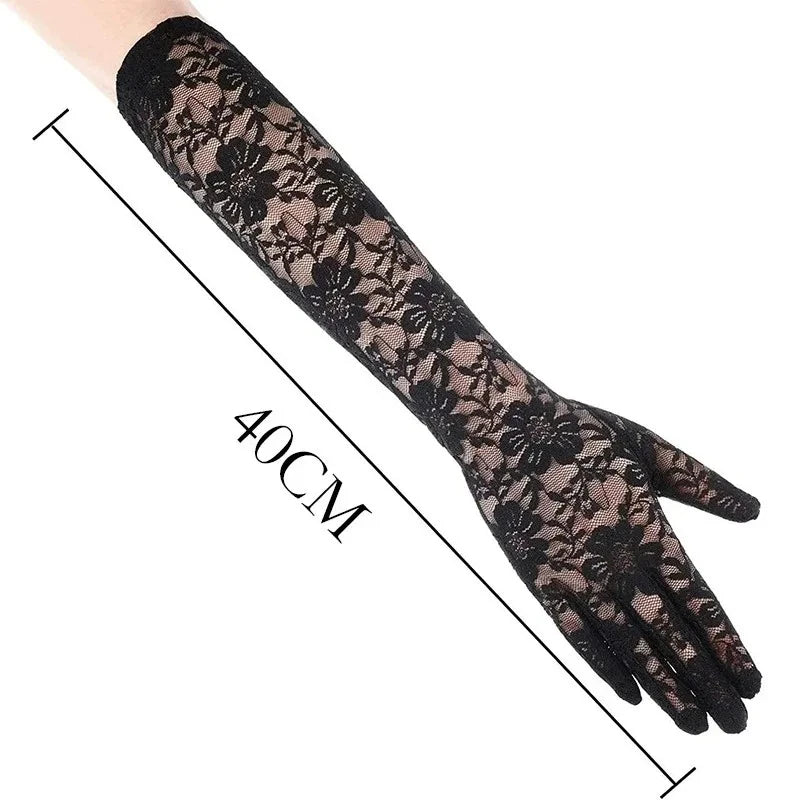 Mesh Fishnet Bowknot Long Gloves for Women Lace Ruffle Fingerless Gloves Mittens JK Lolita Kawaii White Gloves UV Protection