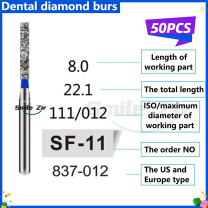 50Pcs Dental Dentist Diamond Burs Drill FG 1.6mm Bur for High Speed Handpiece FG Dental Bur Stomatology Dentistry Grinding Tools