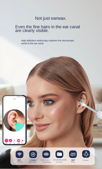 Visual Ear Wax Cleaner with Camera Safe Earwax Removal Endoscope with 5M Camera Luminous Otoscope Ear Cleaning Tools Ear Care