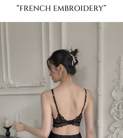 Sexy Lace Bralette No Underwire | French Triangle Cup Bra | Summer Thin Breathable for Women | Slimming Strappy Back Lingerie