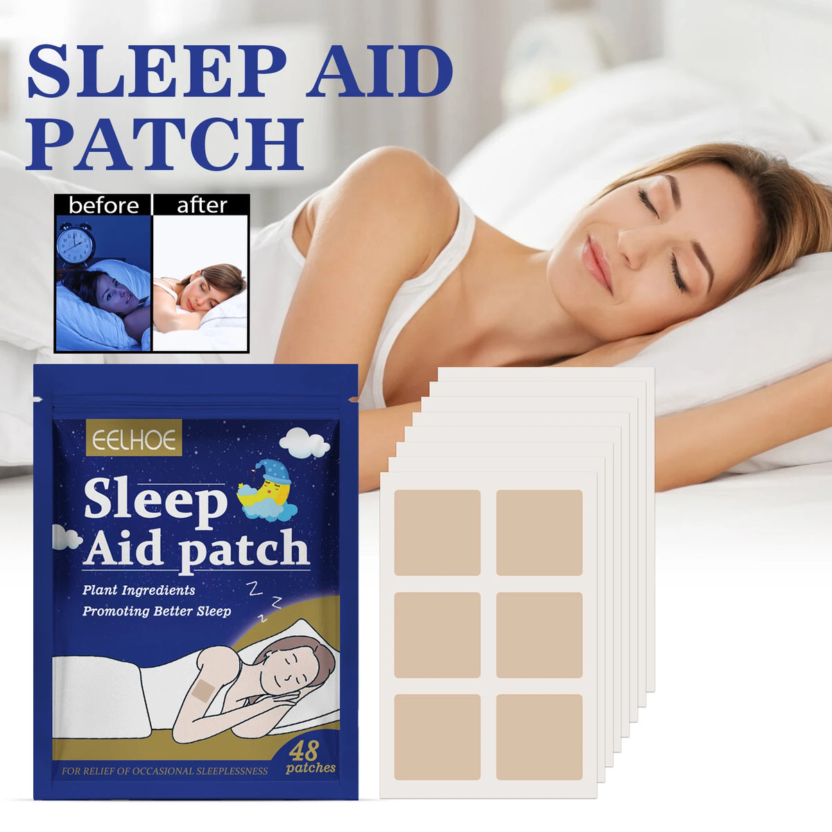 48 Patches/Box Sleep Patches: Relieve Physical and Mental Discomfort, Aid and Treat Insomnia, with Care and Beauty Benefits.