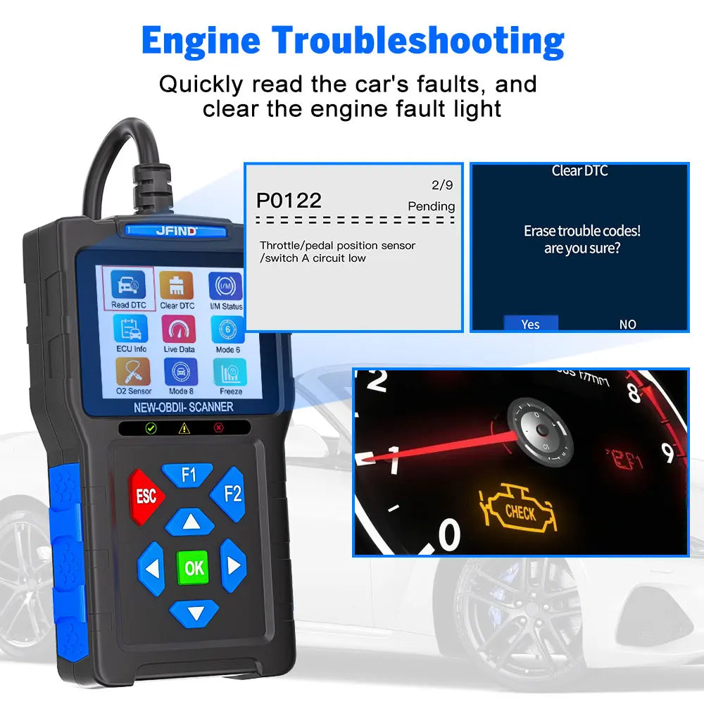 OBD2 Scanner Fault Code Reader JFIND JF700 Car Motorcycle OBDII Diagnostic Tools Voltage Charging Test for Yamaha Honda ELM327