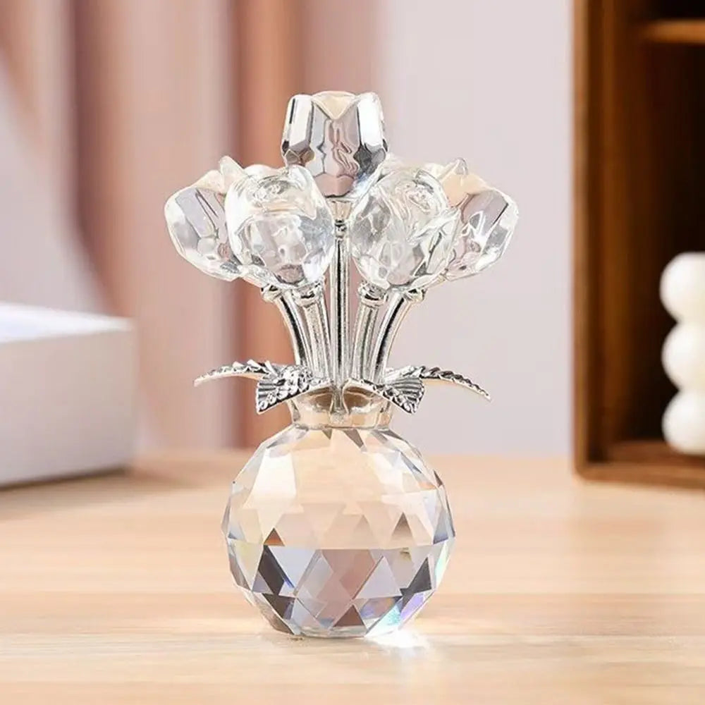 Creative Crystal Rose Sculpture Reflect Colorful Rose Bouquet Ornaments Small Handmade Crystal Rose Bundle Mother's Day