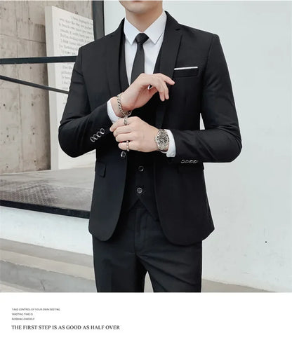 S-7XL Suit (Blazer+ Vest + Trousers) Men's Fashionable Gentleman Business Banquet Korean-style Formal Dress Casual Wedding Suit
