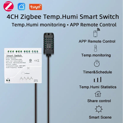 Tuya Zigbee 4 Gang Smart Switch with Temperature or Humidity Sensor Passive Dry Contact 32V 250V Switch Relay Alexa Compatible