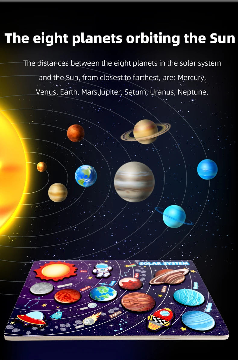 Solar System Puzzle for Kids  Wooden Cognitive Board  Early Learning Space Toys  Montessori Astronomy Toy  Safe Non-Toxic Puzzle
