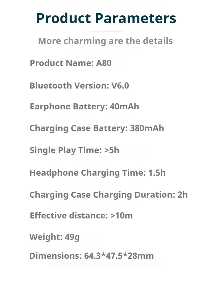 A80 Newest AI Translation Headphones Wireless Bluetooth 6.0 Earbuds 164 Languages Real-Time Translator Noise Cancelling