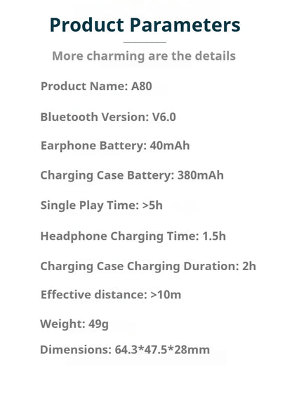 A80 Newest AI Translation Headphones Wireless Bluetooth 6.0 Earbuds 164 Languages Real-Time Translator Noise Cancelling