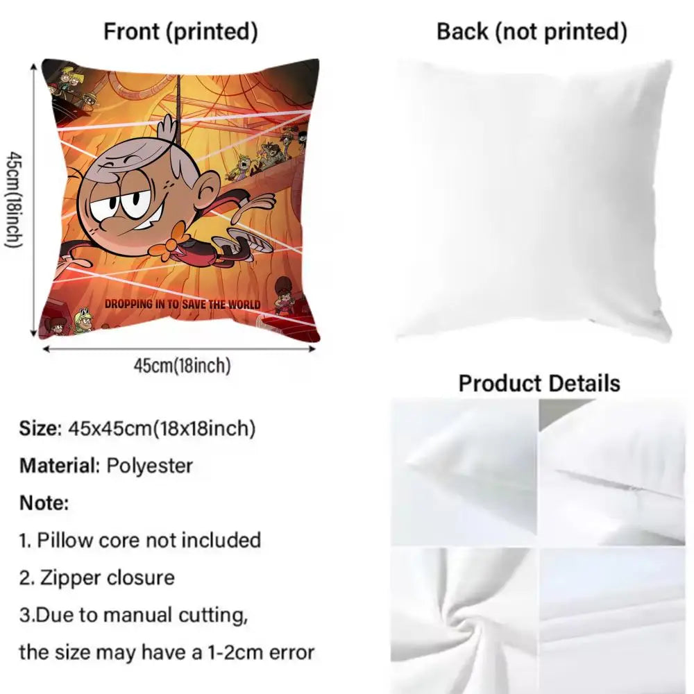Popular Cartoon The Loud House Cushion Cover Soft & Easy-Wash Pillow Case – Versatile for Couch, Bed, Travel and Office