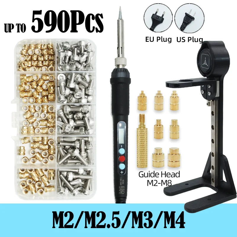 Heat Set Insert Nut Press Tool Brass Soldering Iron Tip Thread Injection Embedded Nuts and Stainless Steel Hex Socket Screw Kit