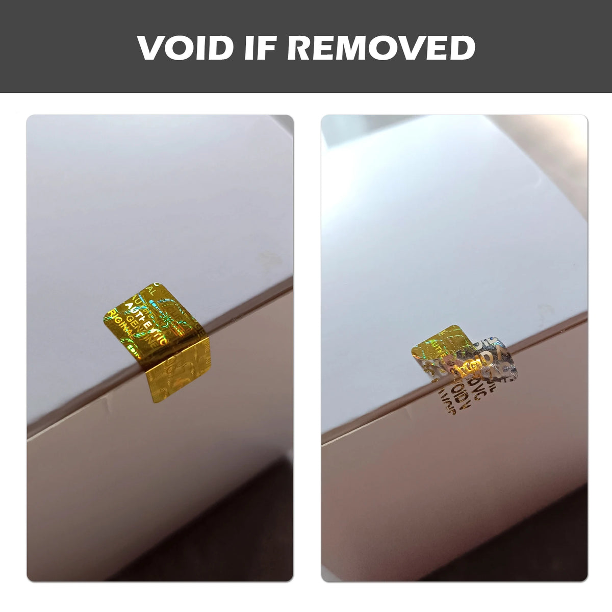 Gold Tamper Proof Hologram Stickers, High Security Labels, Warranty Void Seal, Original, Genuine, 2x1cm