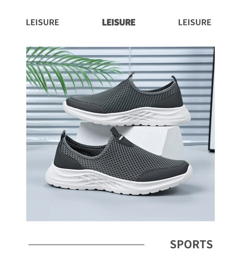 Men's Summer New Mesh Breathable Anti-Odor Slip-On Casual Shoes Lightweight Comfort Dad Walking Flats Soft Sole Outdoor Loafers