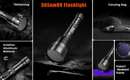UniqueFire 50W UV500 365NM Black Light LED Flashlight High Power and Long Range Grade Beam Best for Professional/Commercial Use
