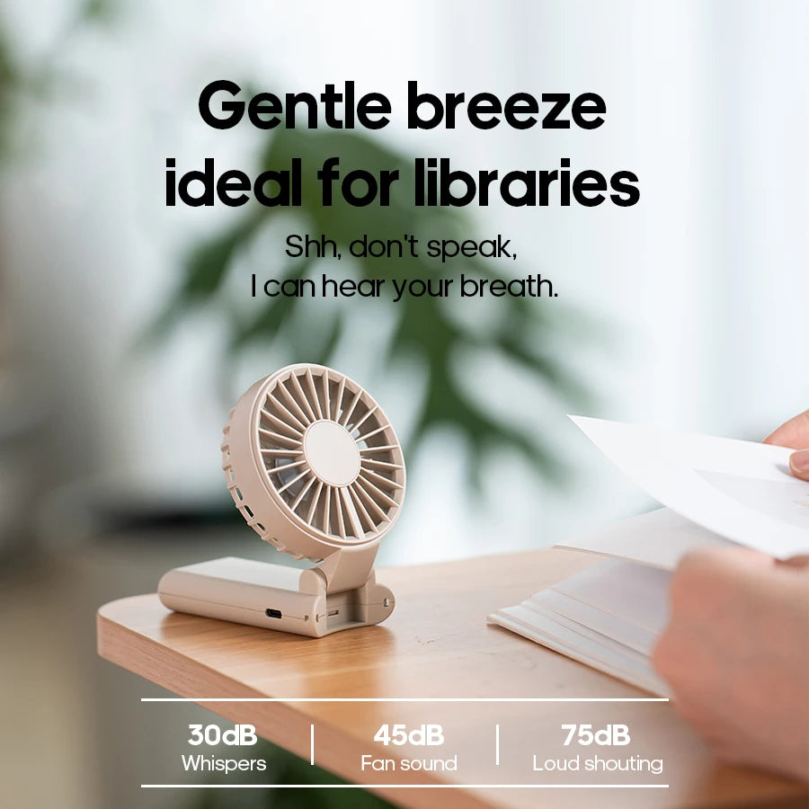 Portable Folding Handheld Fan 1800mAh Desktop Rechargeable Fan 4-speed Wind Angle Adjustable with LED Display for Outdoor Travel