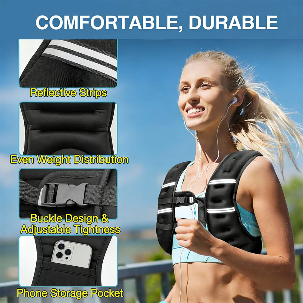 Weighted Vest Fitness 8lbs/16lbs with Reflective Strips Men Women for Workout Strength Training Running Jogging Walking