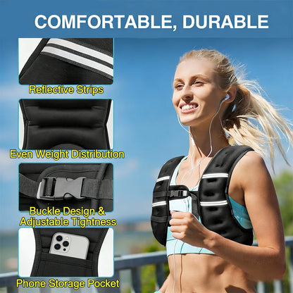 Weighted Vest Fitness 8lbs/16lbs with Reflective Strips Men Women for Workout Strength Training Running Jogging Walking