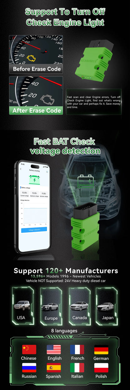 2026 KONNWEI KW902 Elm327 V1.5 OBD2 Bluetooth Car Diagnostic Scanner Mini obd Code Reader for Android/IOS Off Check Engine Light