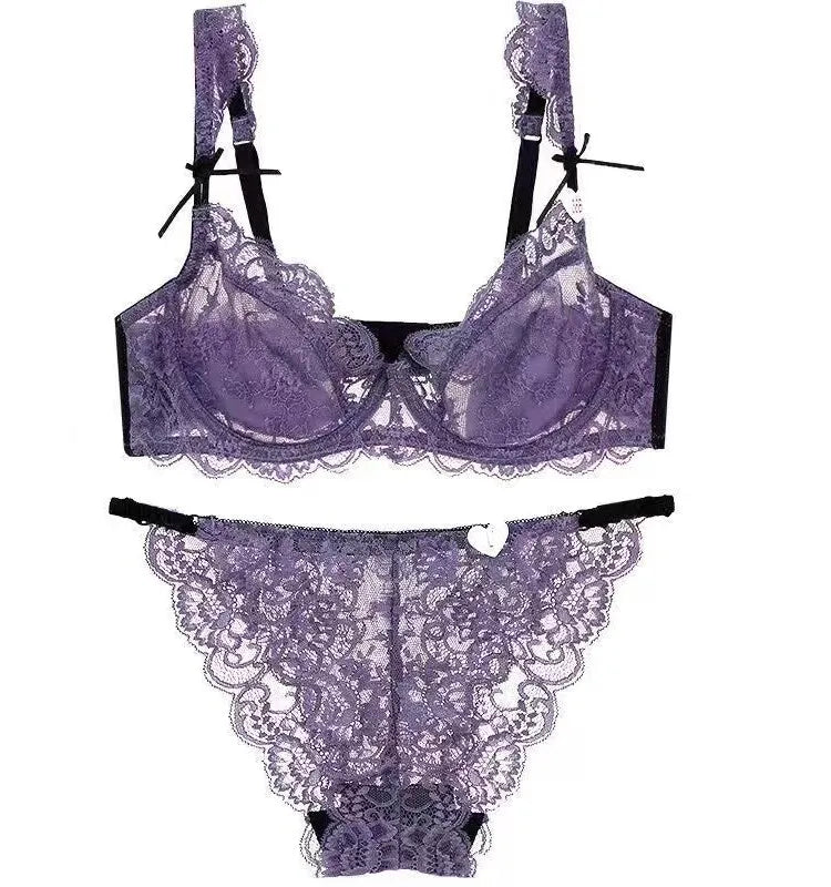 Romantic Atmosphere Lace Minimizer Bra Ultra Thin Sponge Free Wirefree Women Seamless Full Coverage Bust Push Up Set BANERDANNI
