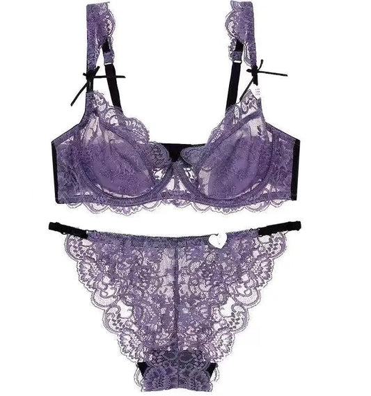 Romantic Atmosphere Lace Minimizer Bra Ultra Thin Sponge Free Wirefree Women Seamless Full Coverage Bust Push Up Set BANERDANNI