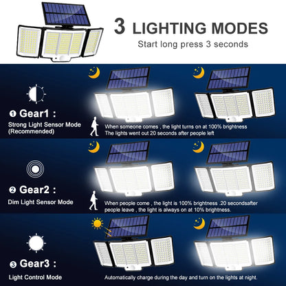 Solar Lights Outdoor 348LED 3 Heads Waterproof Solar Powered Security Flood Lights Motion Sensor Outdoor Lights For Garden