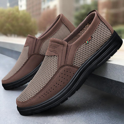 Men Slip On Casual Shoes Mesh Breathable Lightweight Low Cut Cloth Loafers Comfortable Soft Sole Walking Grandpa Shoes Summer