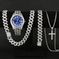 4PCS Luxury Rhinestone Men Quartz Watch Hip-pop Jewelry Set Fashion Roma Dial Calendar Quartz Wristwatch（Without Box）
