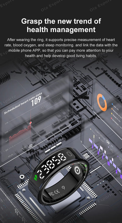 New R11 Smart Ring Men Women LED Display Screen Heart Rate Blood Oxygen Monitoring Waterproof Multi Sports Modes Smartrings 2025