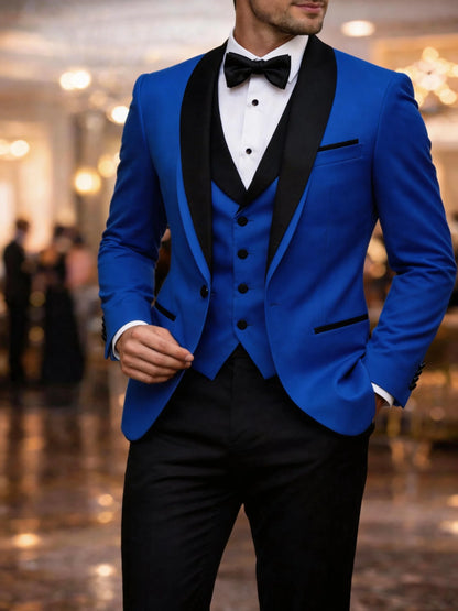 Men's Slim Fit Business Suit Black Shawl Lapel Casual Tuxedos for Wedding Groomsmen Suits Set