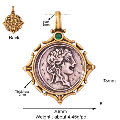 Antique Gold Bronze Beauty Portrait Knight Angel Goddess Coin Medallion Charm Pendant,Necklace Jewelry Accessories Supplies M64