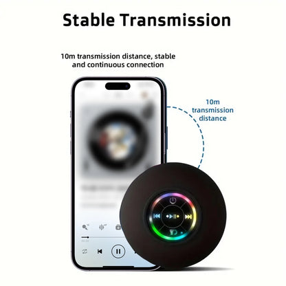 LED Portable Wireless Bluetooth Speaker, IPX4 Waterproof with Large Suction Cup, Mini Loudspeaker for Bathroom, Outdoor & Travel
