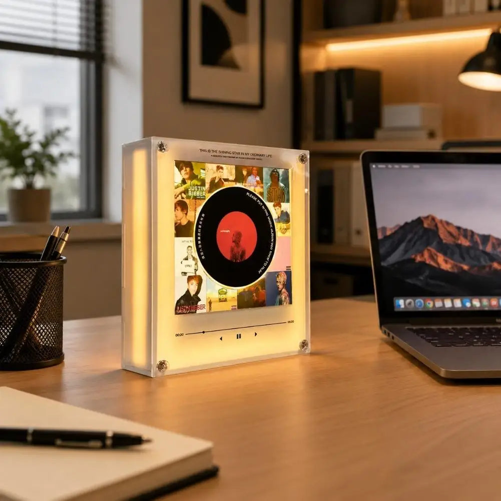 Creative Vinyl Music Player Fridge Magnet Decor,with 9Pcs NFC Rotating Disc Cards ,NFC Sensing Vinyl Song Player Night Light