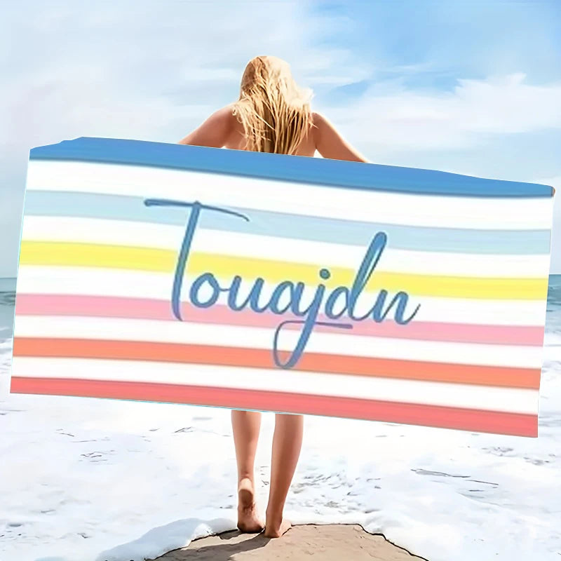 Personalized Striped Beach Towel Custom Name/Logo Microfiber Towel Thin Quick Dry Absorbent for Beach Swimming Yoga Bath Sports