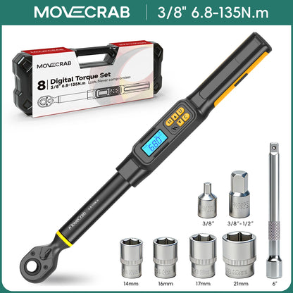MOVECRAB Series Digital Torque Wrench 1.5-340N.m 2% Accuracy Preset Values with Buzzer, LED Flash & HandleVibration Notification