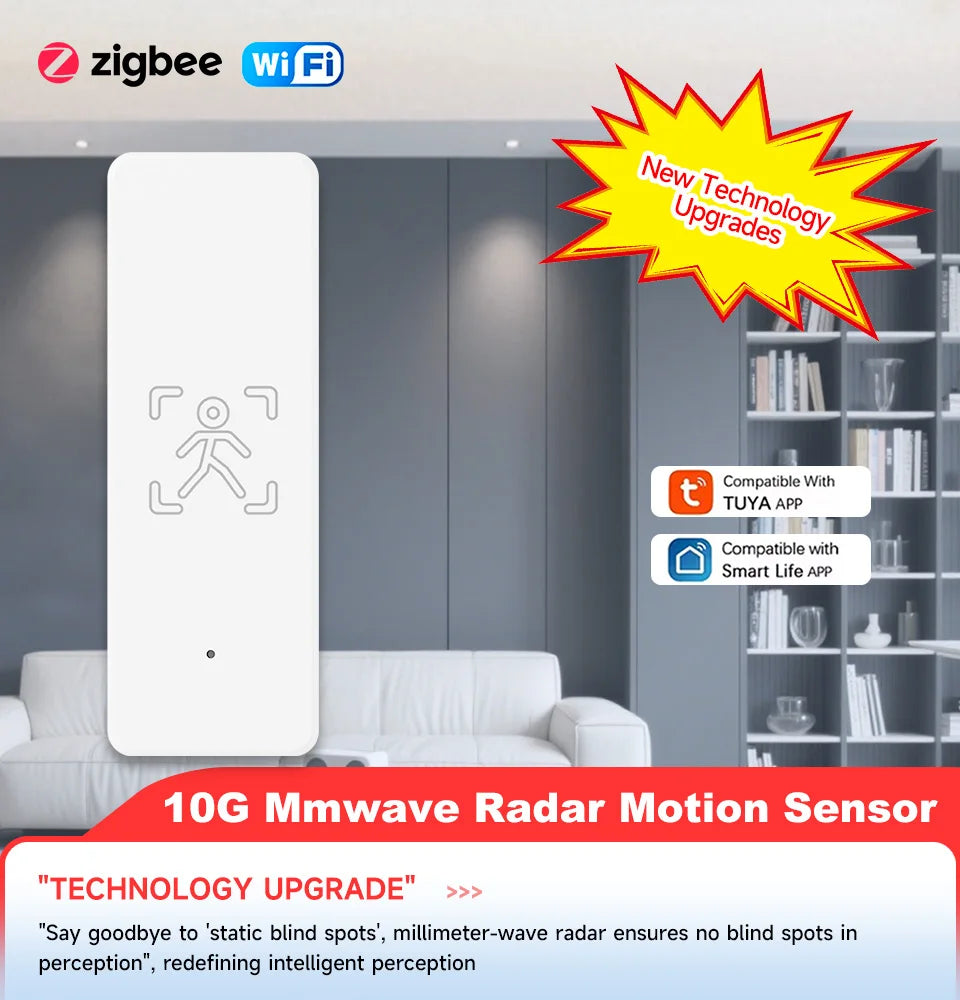 Tuya 10G Mmwave Human Motion Sensor Zigbee Smart Presence Detector Indoor Security Alarm System With App Control