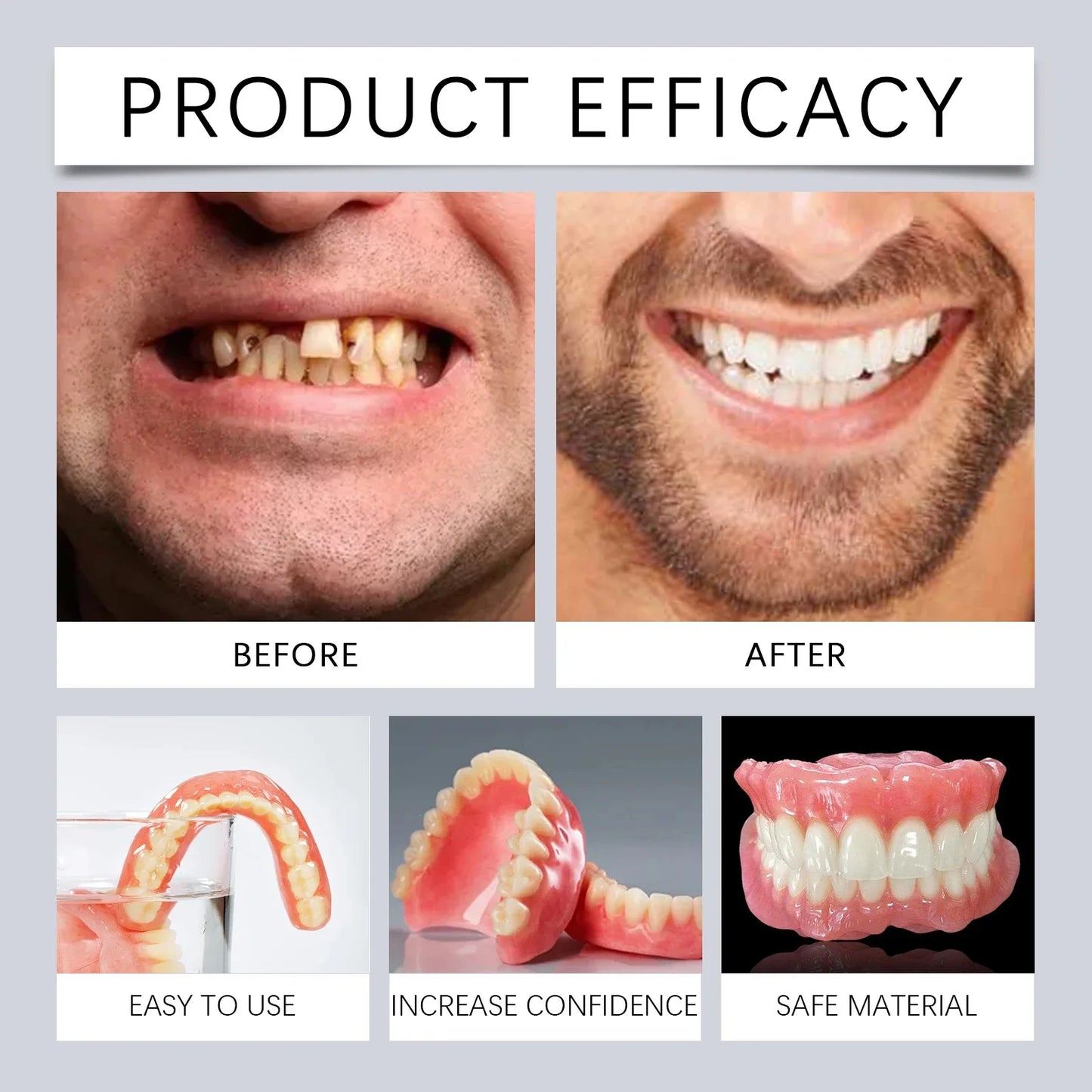 Premium Adjustable Denture Grooming Kit, Easy Daily Teeth Maintenance for Healthy, Beautiful Relaxed Smiles