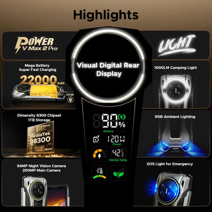 World Premiere DOOGEE V Max 2 Pro 5G Rugged Phone 6.78" FHD+ IPS 120Hz Display 48GB+1TB 22000mAh 200MP 120W Smartphon Android 16