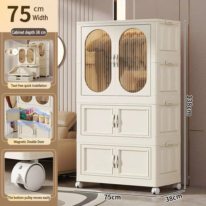 Foldable Baby Closet Plastic Infant Wardrobe Children's Clothing Storage Cabinet for Home Bedroom No Installation Needed